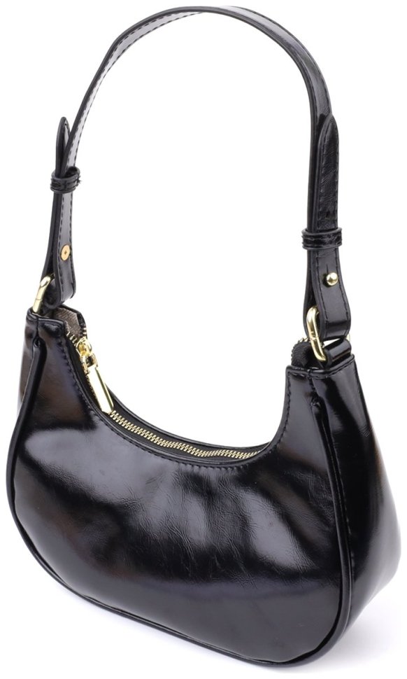 Лакированная женская сумочка из качественного кожзама на плечо Vintage черного цвета 96948 modnotak фото №2