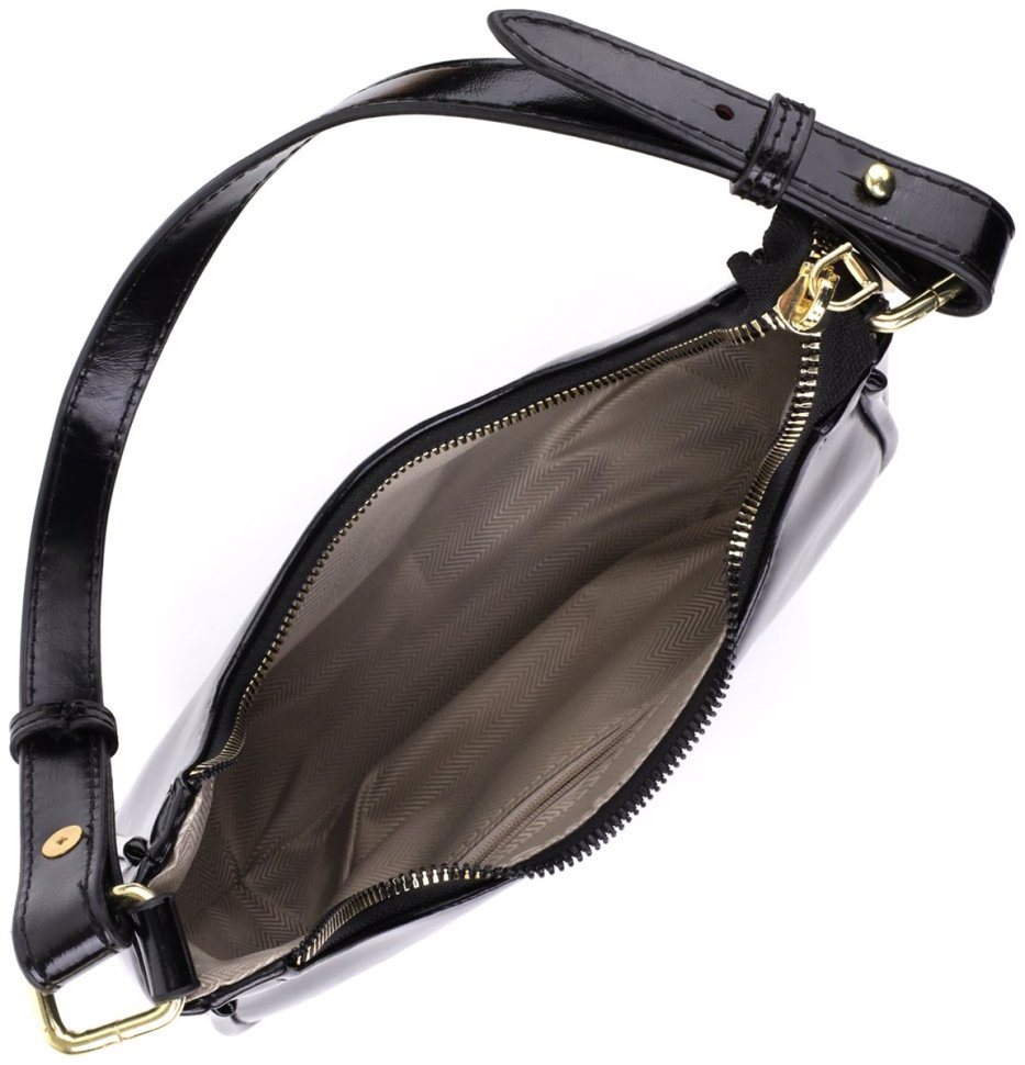 Лакированная женская сумочка из качественного кожзама на плечо Vintage черного цвета 96948 modnotak фото №5