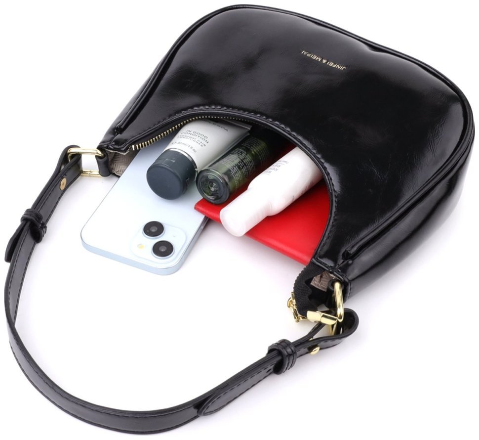 Лакированная женская сумочка из качественного кожзама на плечо Vintage черного цвета 96948 modnotak фото №6