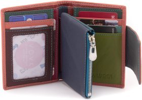 Шкіряний жіночий гаманець рожевого кольору з хлястиком на магніті ST Leather 1767248