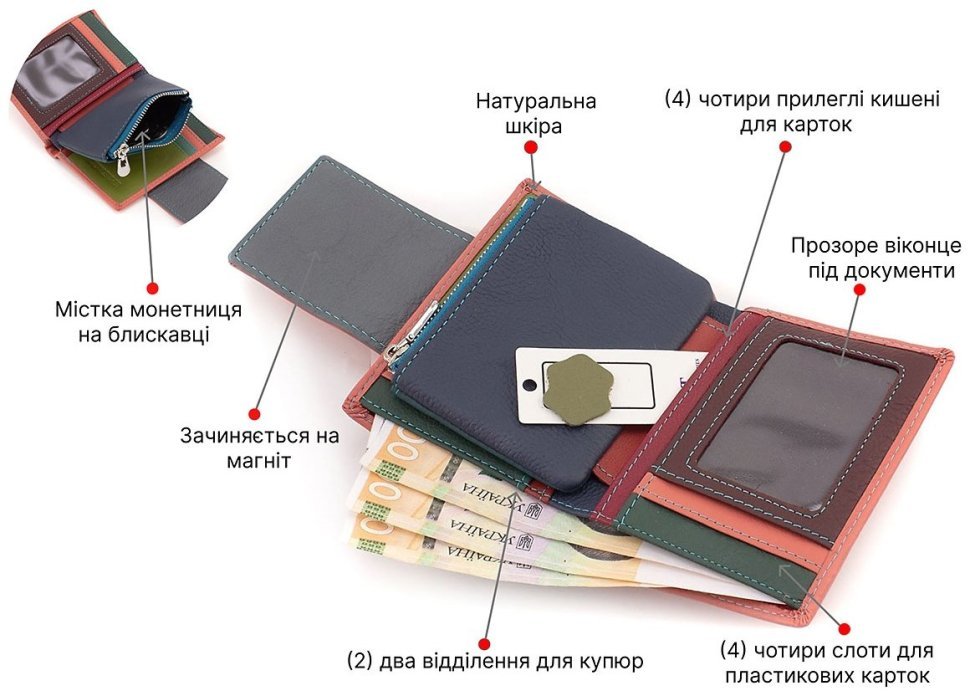 Шкіряний жіночий гаманець рожевого кольору з хлястиком на магніті ST Leather 1767248 modnotak фото №4