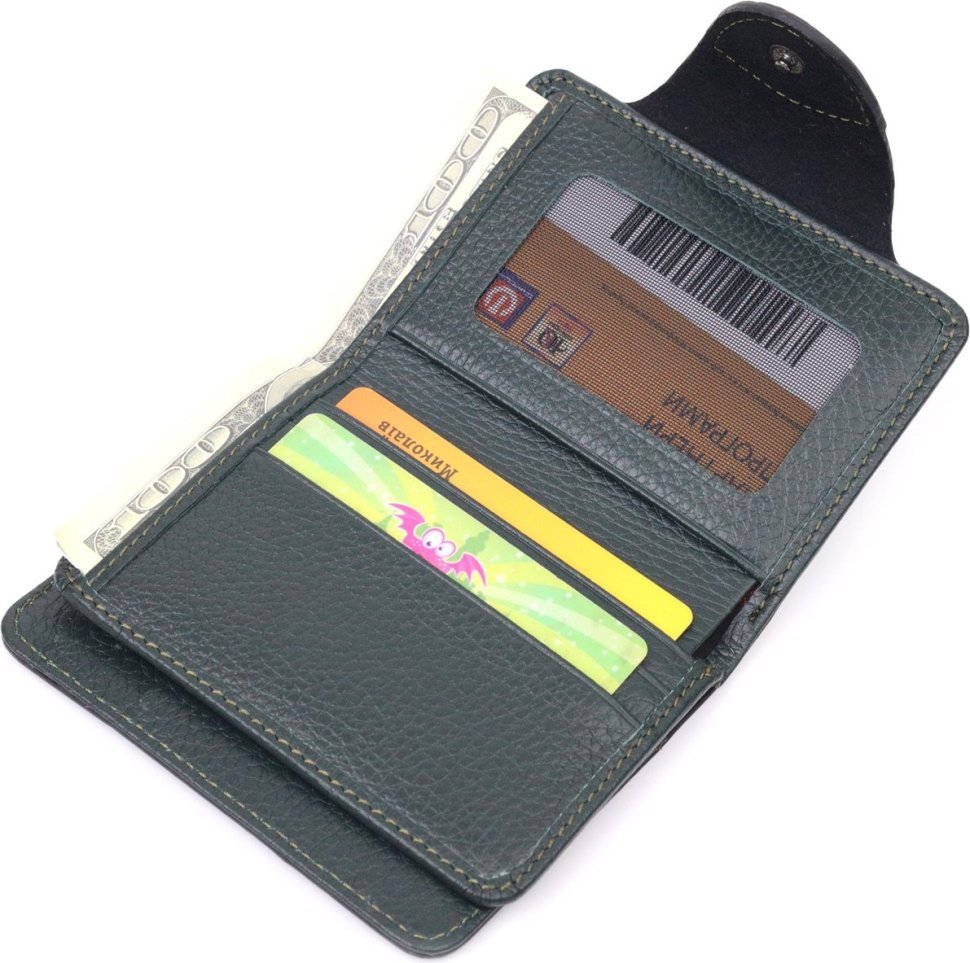 Зелений гаманець з натуральної шкіри з вираженою фактурою KARYA (2421350)
