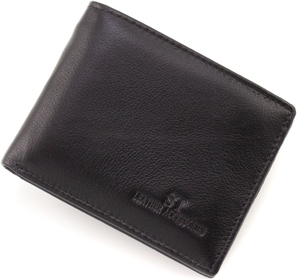 Чоловічий шкіряний гаманець чорного кольору із затискачем для купюр ST Leather 1767348