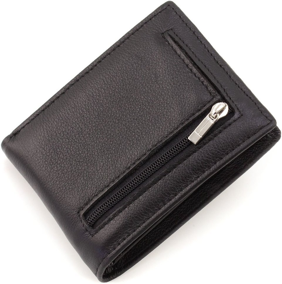 Мужской кожаный кошелек черного цвета с зажимом для купюр ST Leather 1767348