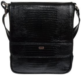 Мужская сумка планшет на клапане с магнитом из натуральной кожи с лазерным тиснением DESISAN 107448 черная