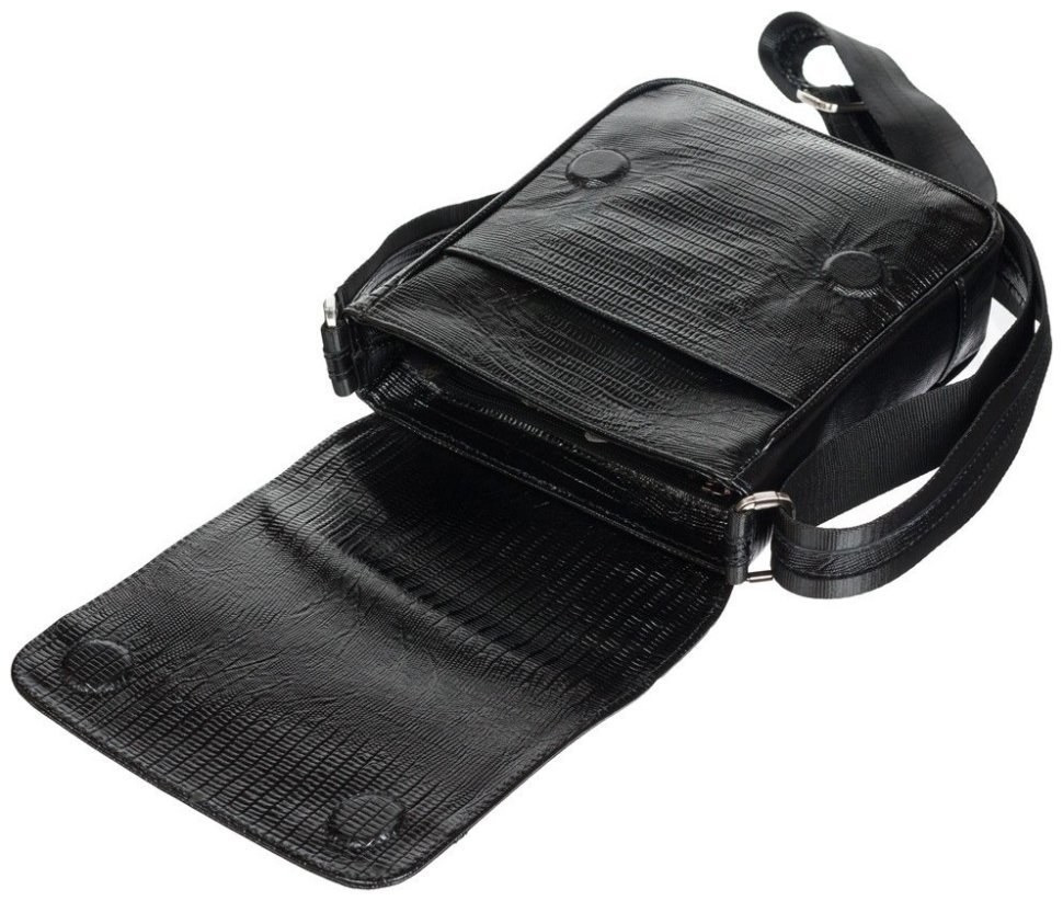 Мужская сумка планшет на клапане с магнитом из натуральной кожи с лазерным тиснением DESISAN 107448 черная фото №4 Мужская сумка планшет на клапане с магнитом из натуральной кожи с лазерным тиснением DESISAN 107448 черная modnotak фото №4