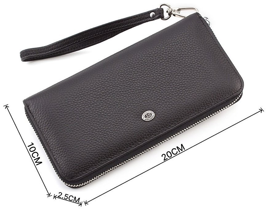 Великий шкіряний гаманець чорного кольору на блискавці ST Leather (16406) modnotak фото №3