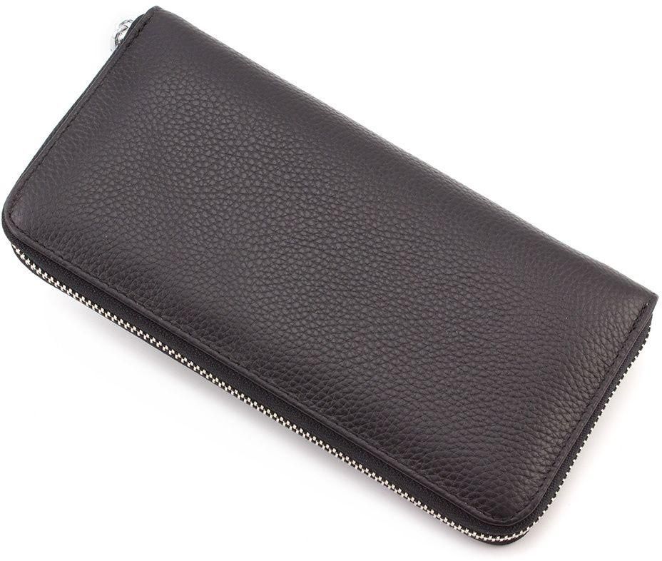 Великий шкіряний гаманець чорного кольору на блискавці ST Leather (16406)