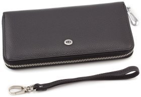 Большой кожаный кошелек черного цвета на молнии ST Leather (16406)