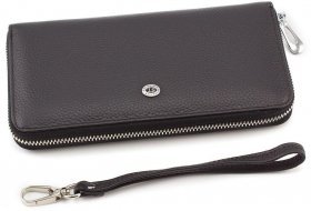 Великий шкіряний гаманець чорного кольору на блискавці ST Leather (16406) - 2