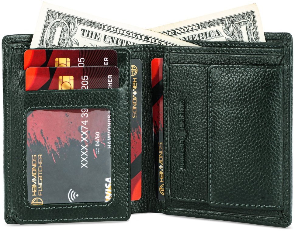 Вертикальный мужской кошелек без застежки с монетницей Hammonds Flycatcher HF514 зеленого цвета 107948 modnotak фото №2