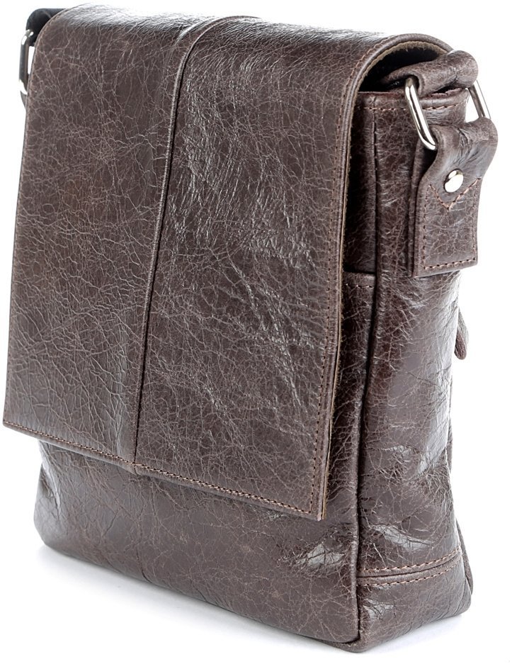 Маленькая мужская сумка через плечо из коричневой кожи SHVIGEL 2400979