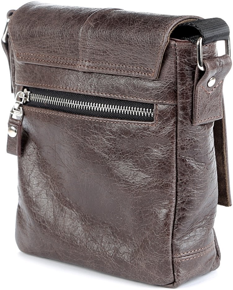 Маленькая мужская сумка через плечо из коричневой кожи SHVIGEL 2400979