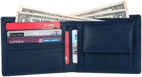 Чоловічий шкіряний гаманець без застібки з монетницею Hammonds Flycatcher HF594 синього кольору 108048