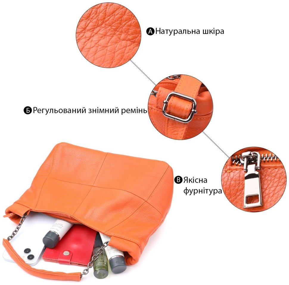 Яркая женская сумка на каждый день из фактурной кожи через плечо Vintage 98148 оранжевого цвета modnotak фото №4