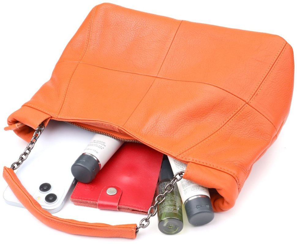 Яркая женская сумка на каждый день из фактурной кожи через плечо Vintage 98148 оранжевого цвета modnotak фото №9