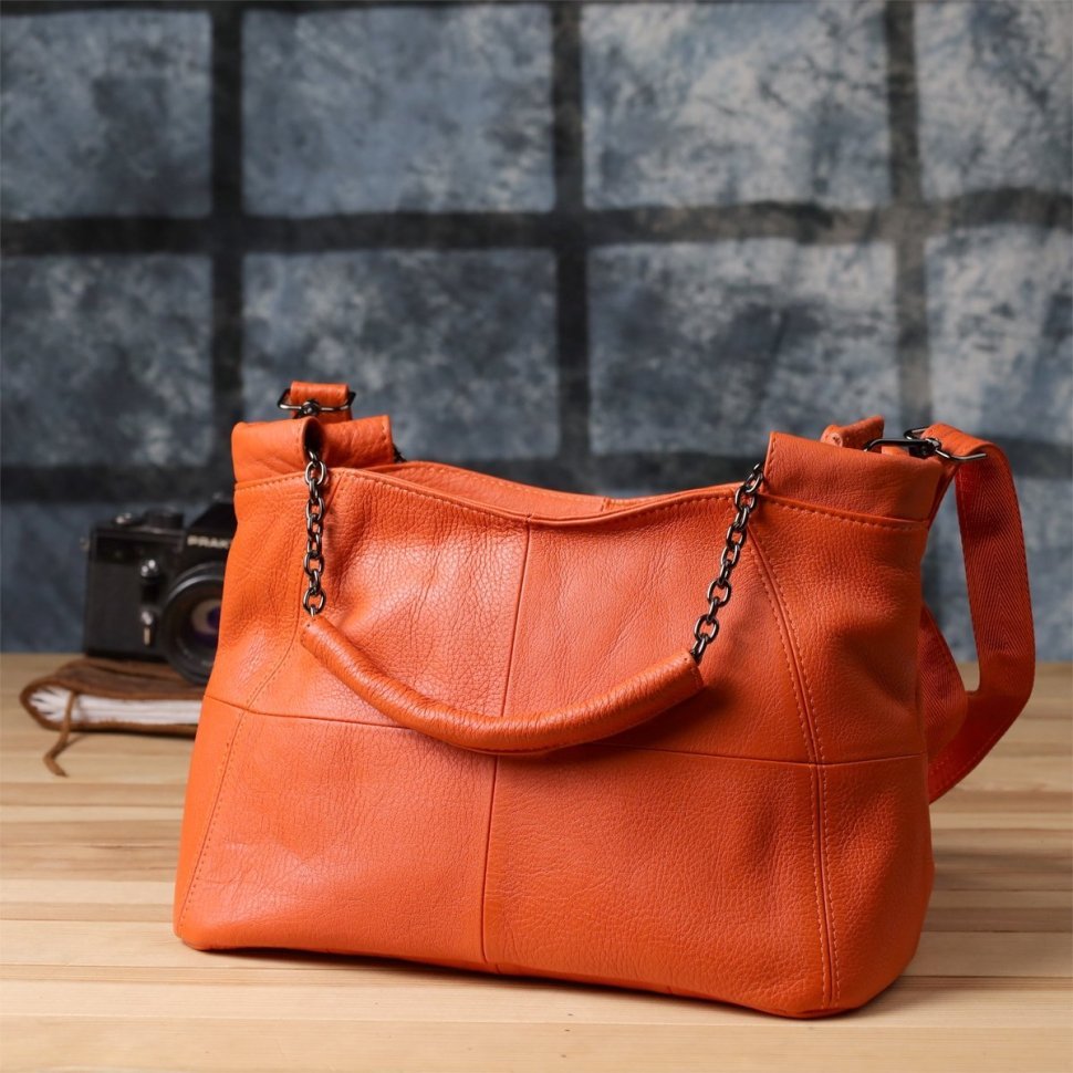 Яркая женская сумка на каждый день из фактурной кожи через плечо Vintage 98148 оранжевого цвета modnotak фото №10