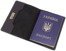 Черная патриотичная обложка из натуральной кожи с надписью Слава ЗСУ - Grande Pelle (13076)