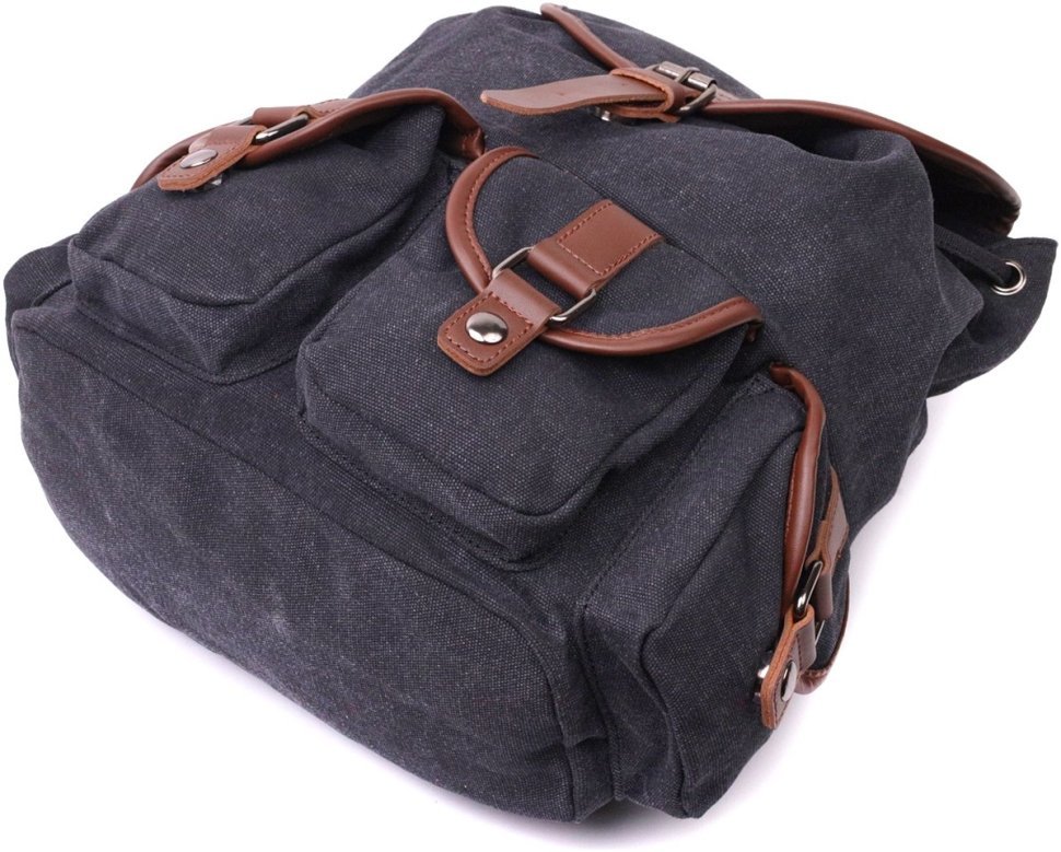 Большой текстильный рюкзак черного цвета с клапаном на магните Vintage 2422151