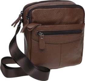 Чоловіча наплічна сумка коричневого кольору з двома відділеннями Borsa Leather (22080)