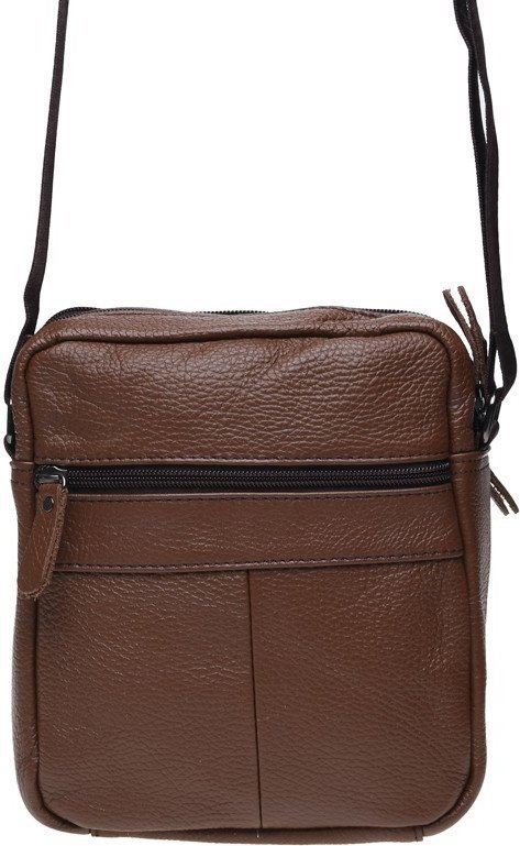 Мужская наплечная сумка коричневого цвета с двумя отделениями Borsa Leather (22080)