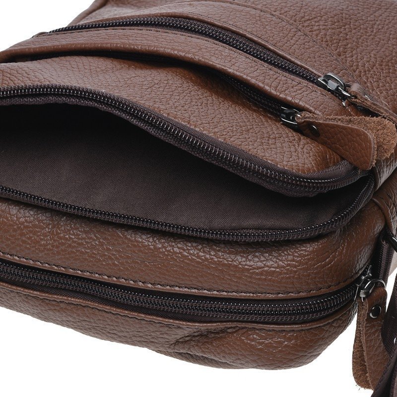 Мужская наплечная сумка коричневого цвета с двумя отделениями Borsa Leather (22080)