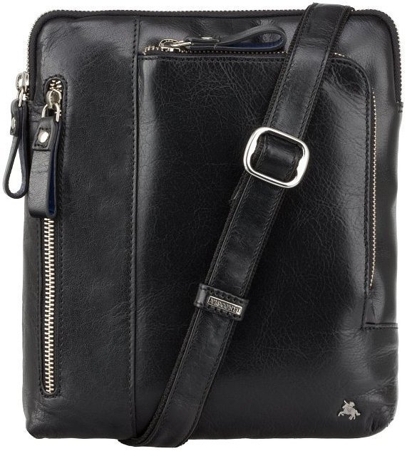 Мужская черная сумка на плечо из гладкой кожи высокого качества Visconti Roy 68748