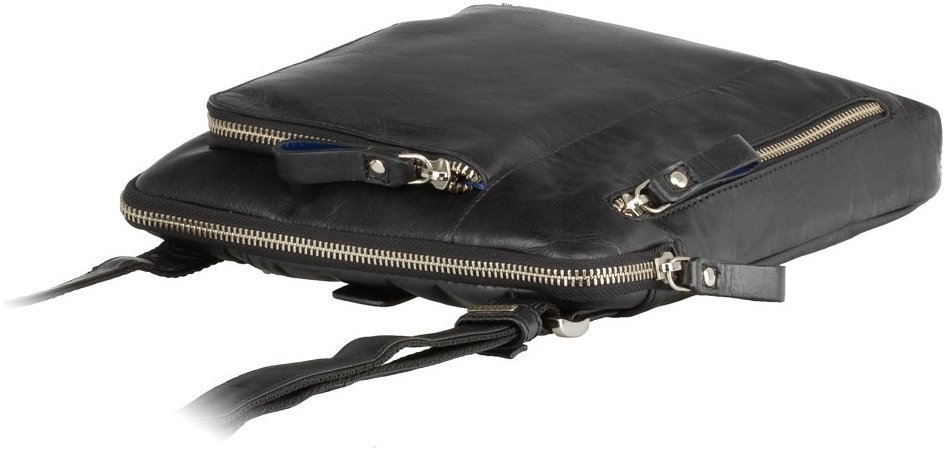 Мужская черная сумка на плечо из гладкой кожи высокого качества Visconti Roy 68748