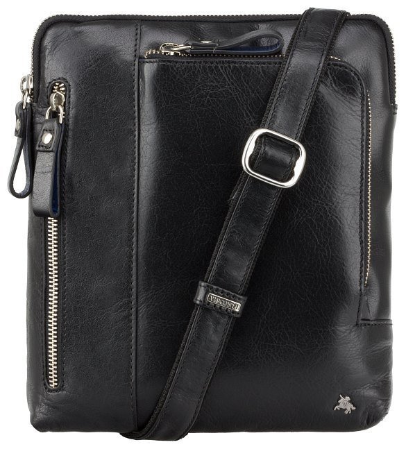 Чоловіча чорна сумка на плече з гладкої шкіри високої якості Visconti Roy 68748
