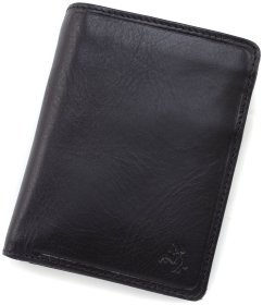 Вертикальне чоловіче портмоне із високоякісної шкіри чорного кольору без застібки Visconti Lucca 68948