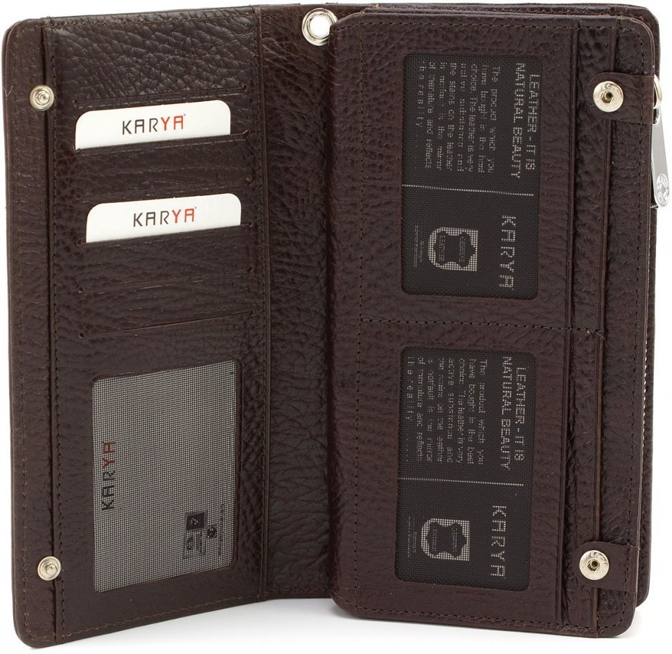 Солідний коричневий гаманець із натуральної шкіри на запясті KARYA (19532)