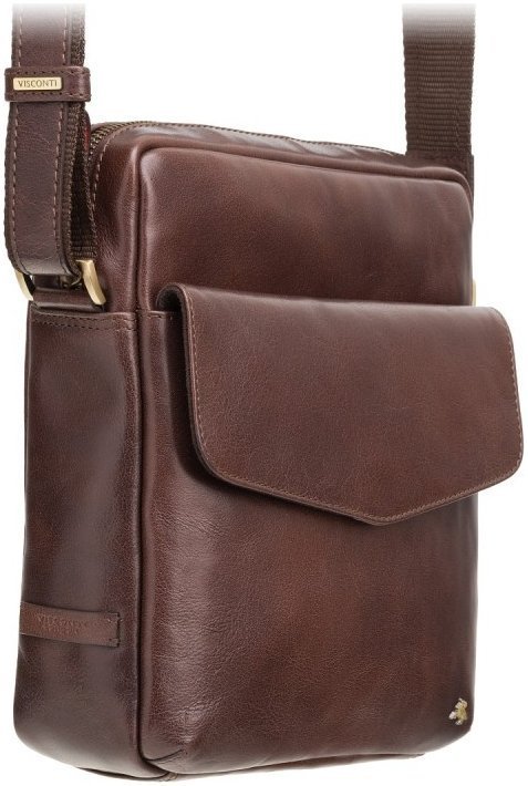 Средняя мужская сумка на плечо из высококачественной кожи коричневого цвета Visconti Vesper 69148