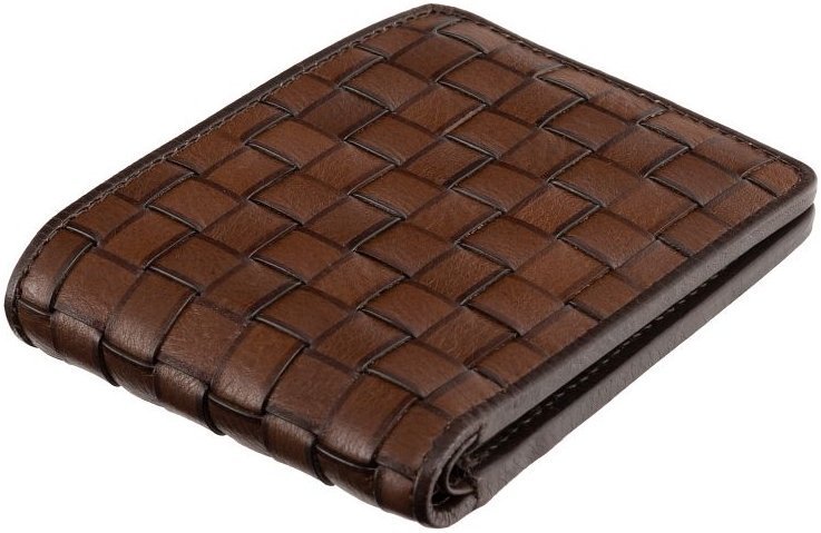 Мужское портмоне из плетеной кожи коричневого цвета без монетницы Visconti Rham 69248