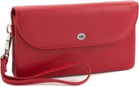 Червоний жіночий гаманець-клатч з натуральної шкіри з клапаном на кнопці ST Leather (14030)
