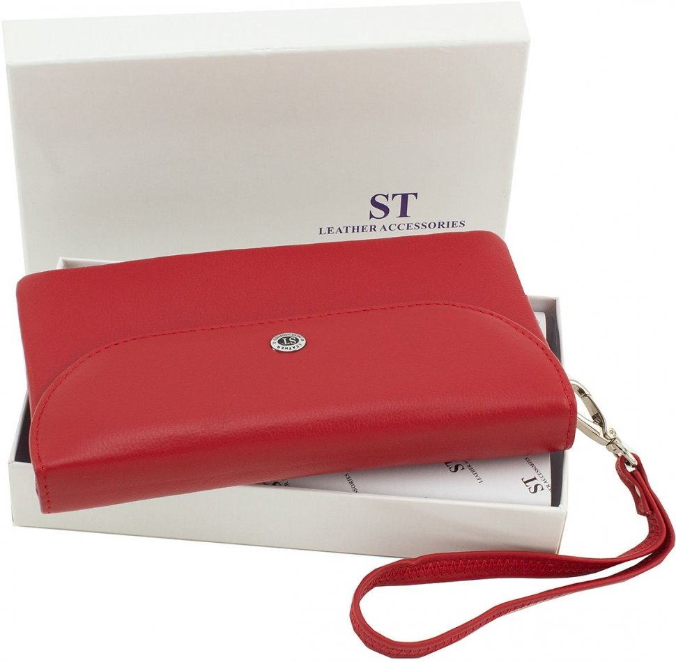 Красный женский кошелек-клатч из натуральной кожи с клапаном на кнопке ST Leather (14030)
