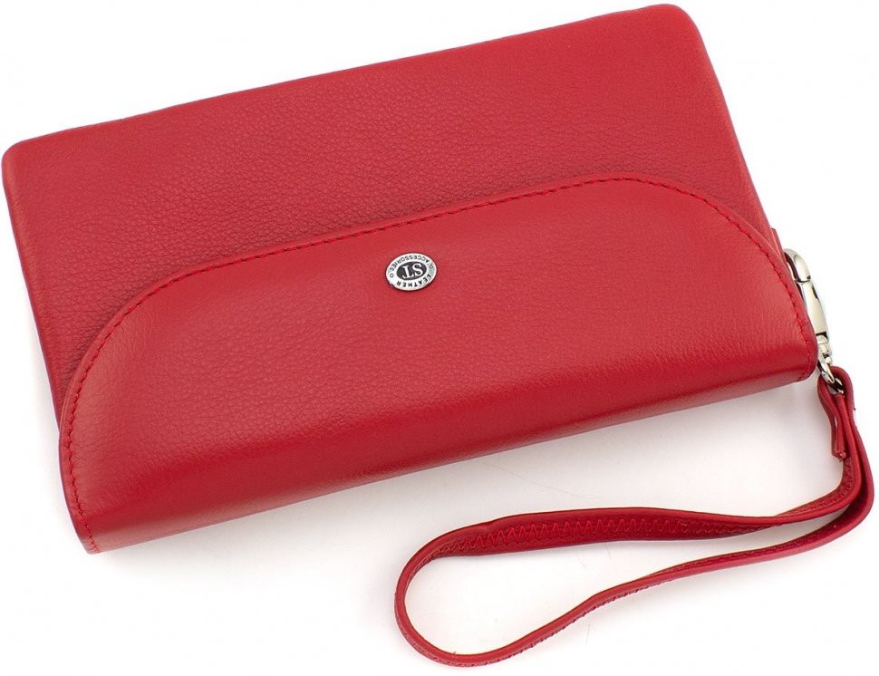 Червоний жіночий гаманець-клатч з натуральної шкіри з клапаном на кнопці ST Leather (14030)