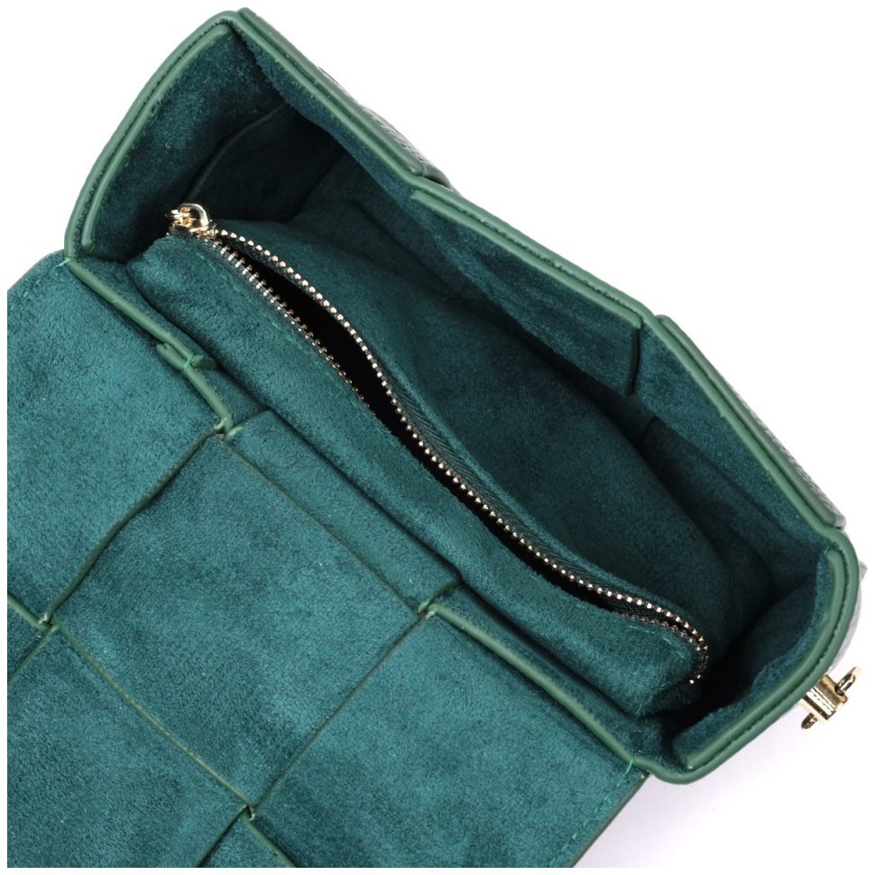 Компактна жіноча сумка натуральної плетеної шкіри зеленого кольору Vintage 2422312