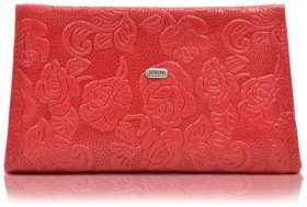 Женская кожаная косметичка с цветочным узорам красного цвета Desisan 80449