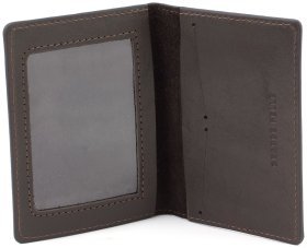 Кожаная обложка для военного билета в темно-коричневом цвете с надписью Слава ЗСУ - Grande Pelle (13136)