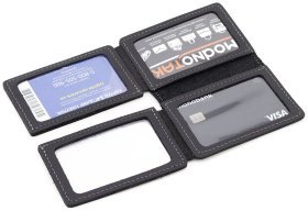 Чорна компактна обкладинка під автодокументи з вінтажної шкіри Grande Pelle 223110