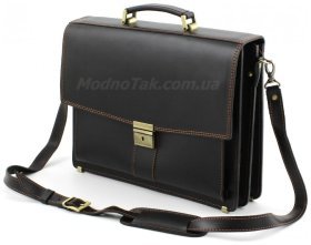 Презентабельний чоловічий портфель ручної роботи з натуральної міцної шкіри Старовинна Італія (10412)