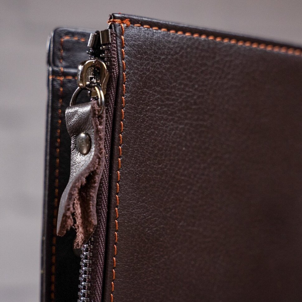 Мужской кошелек двойного сложения из натуральной кожи коричневого цвета Vintage (14687)
