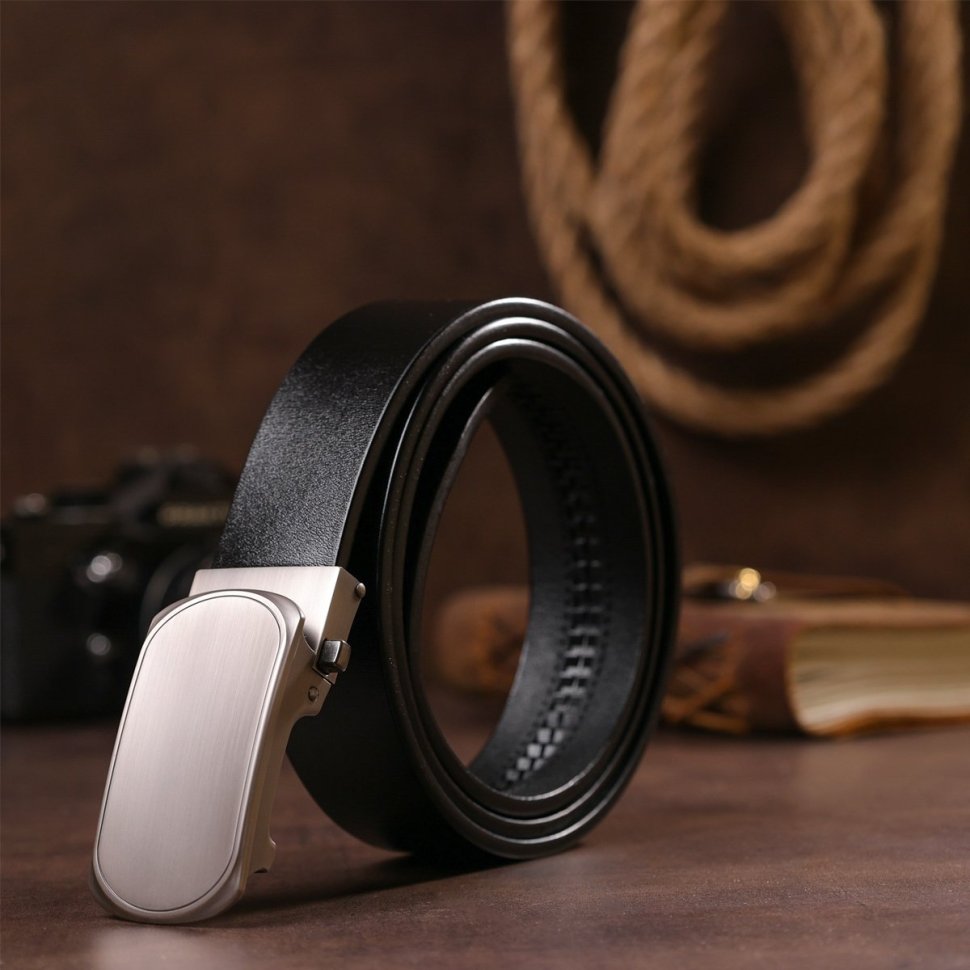 Мужской кожаный ремень с автоматической овальной пряжкой Vintage 20213 Черный фото №10 Мужской кожаный ремень с автоматической овальной пряжкой Vintage 20213 Черный modnotak фото №10