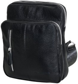 Мужская сумка-слинг черного цвета из натуральной фактурной кожи Vip Collection 102649