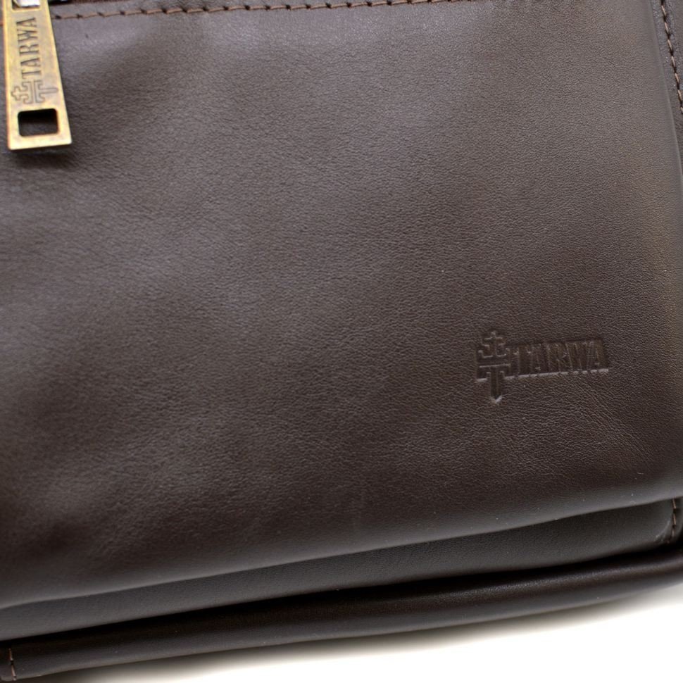 Добротная деловая сумка под ноутбук из коричневой кожи TARWA (19934)