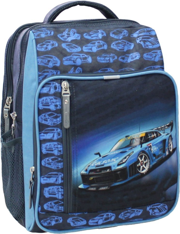 Шкільний текстильний рюкзак для хлопчиків з принтом машини Bagland 52849