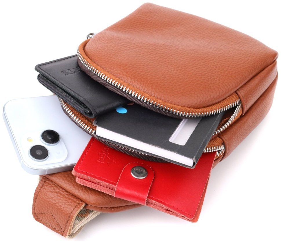 Жіноча сумка слінг зі шкіри флотар коричневого кольору Vintage 103149 modnotak фото №8