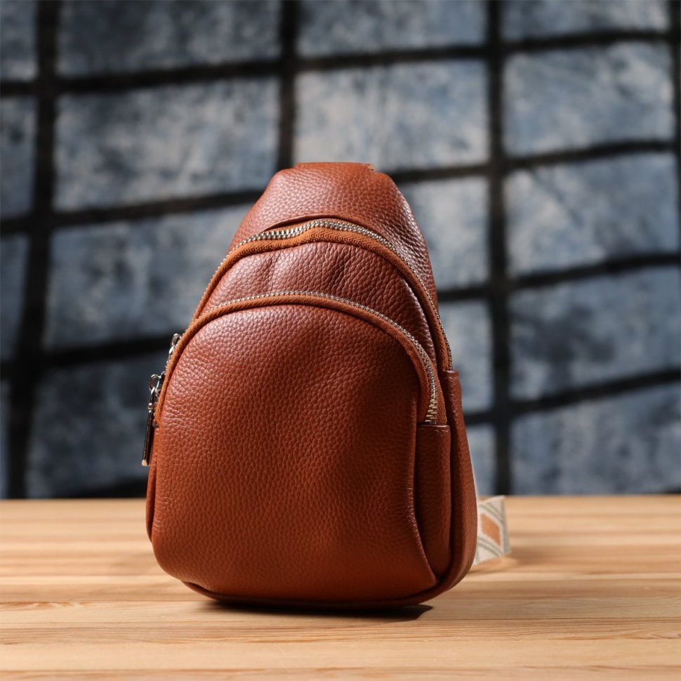 Жіноча сумка слінг зі шкіри флотар коричневого кольору Vintage 103149 modnotak фото №9