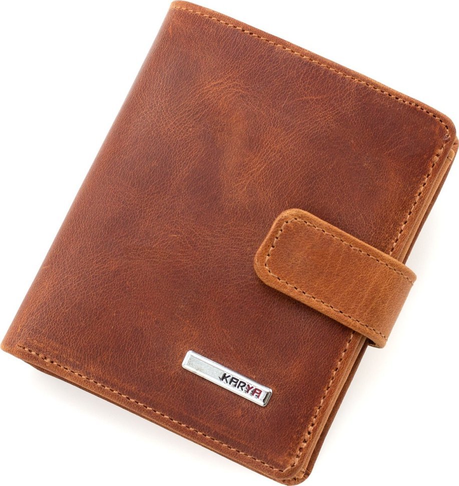 Светло-коричневое мужское портмоне из винтажной кожи с блоком под карты и документы Karya (18131)