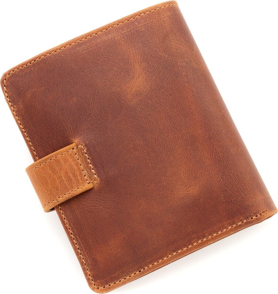 Светло-коричневое мужское портмоне из винтажной кожи с блоком под карты и документы Karya (18131)